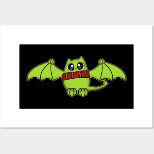 Bat Dragon Christmas Cat Posters and Art